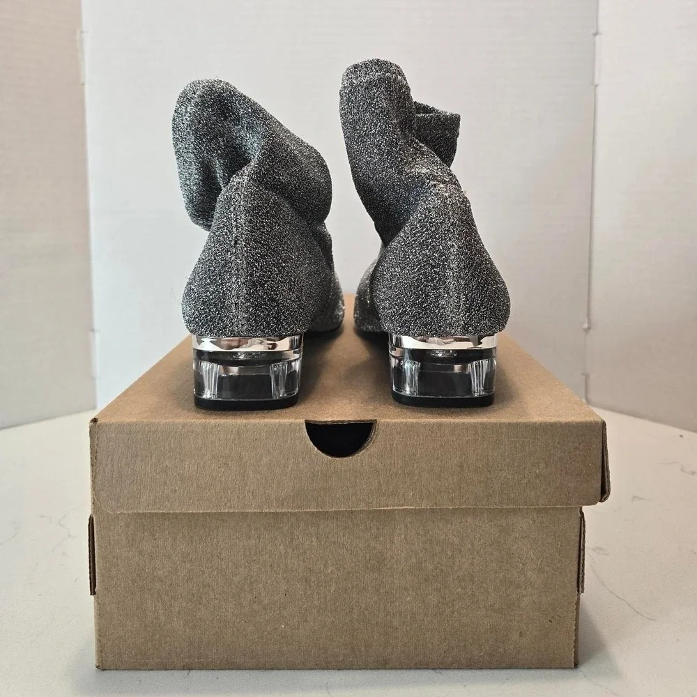 Nine West URAZZA Fabric Ankle Boot Pewter Clear Heel Silver Women's -8 US